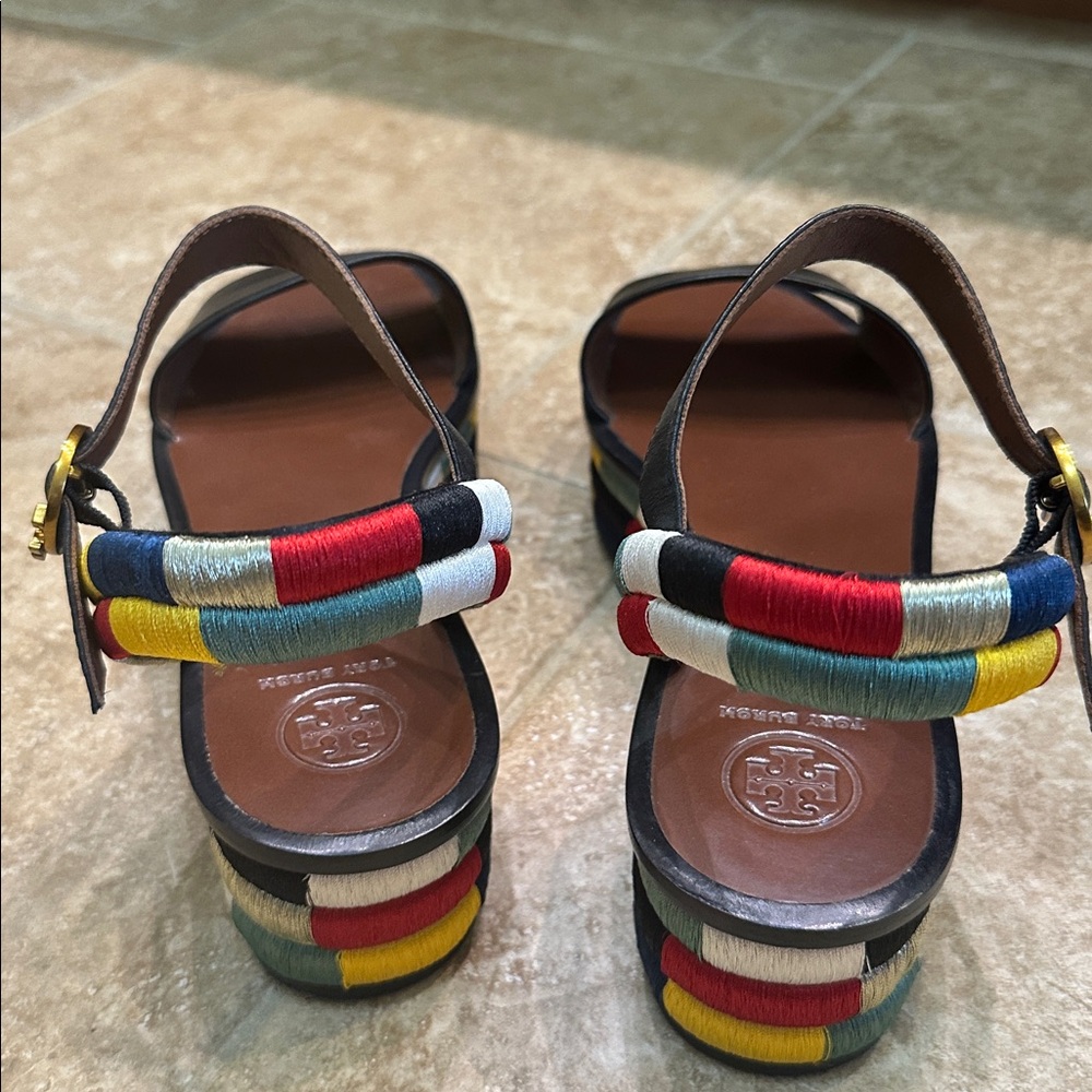 Tory Burch Colorful Platform Sandals with Black Straps - Picture 3 of 5